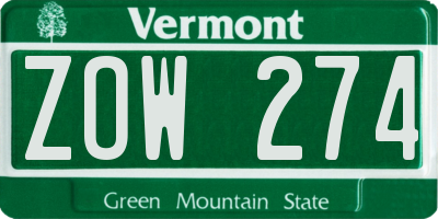 VT license plate ZOW274