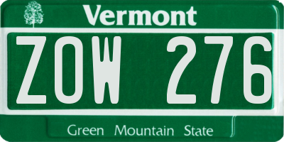 VT license plate ZOW276