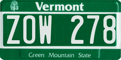 VT license plate ZOW278