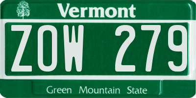 VT license plate ZOW279