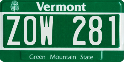 VT license plate ZOW281