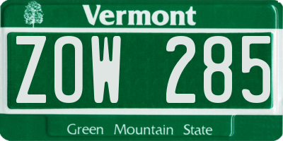 VT license plate ZOW285
