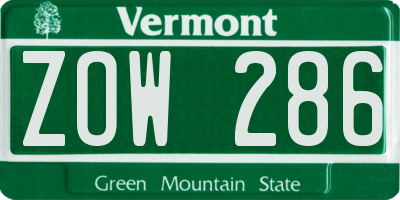 VT license plate ZOW286