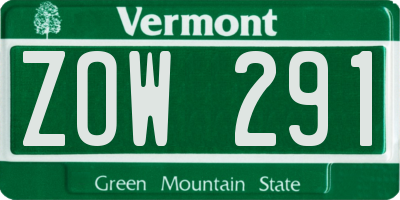 VT license plate ZOW291