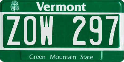 VT license plate ZOW297