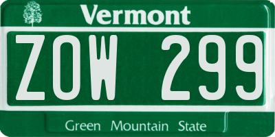 VT license plate ZOW299