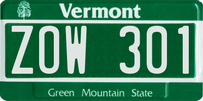 VT license plate ZOW301
