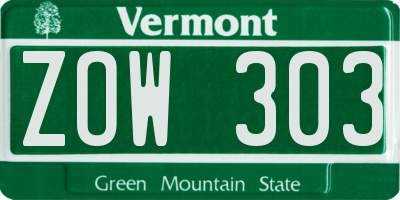 VT license plate ZOW303