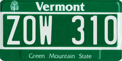 VT license plate ZOW310