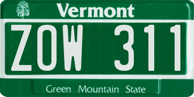 VT license plate ZOW311