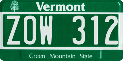 VT license plate ZOW312