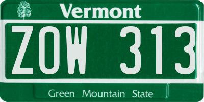 VT license plate ZOW313