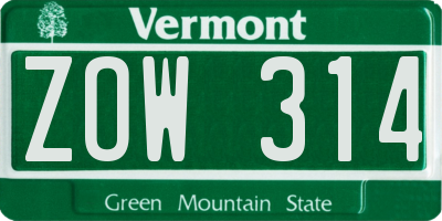VT license plate ZOW314