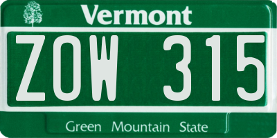 VT license plate ZOW315
