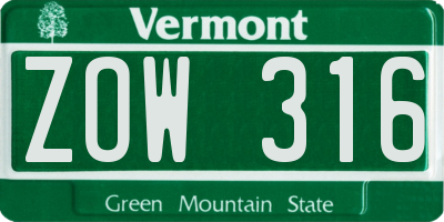 VT license plate ZOW316