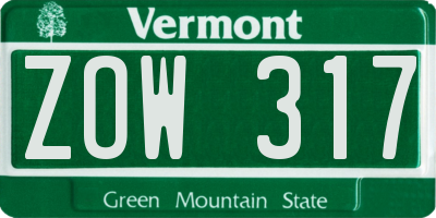 VT license plate ZOW317