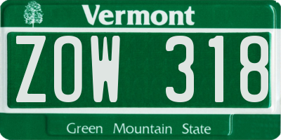 VT license plate ZOW318