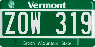 VT license plate ZOW319