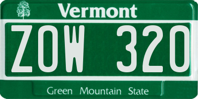 VT license plate ZOW320