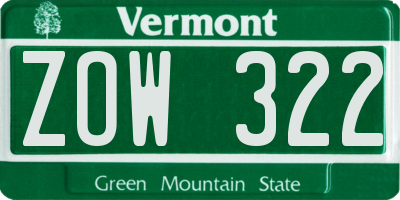 VT license plate ZOW322