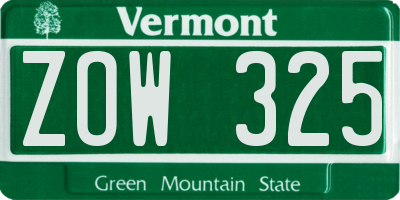 VT license plate ZOW325