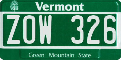VT license plate ZOW326