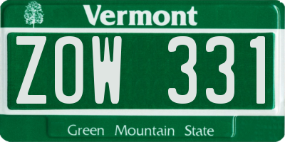 VT license plate ZOW331
