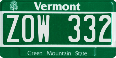 VT license plate ZOW332