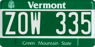 VT license plate ZOW335