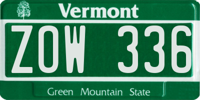 VT license plate ZOW336