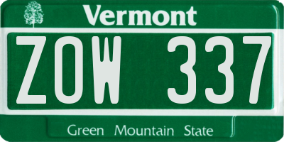 VT license plate ZOW337