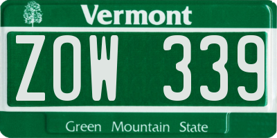 VT license plate ZOW339
