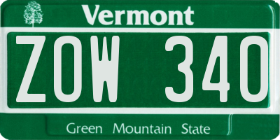 VT license plate ZOW340