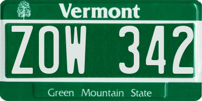 VT license plate ZOW342