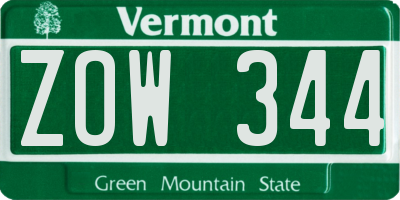 VT license plate ZOW344