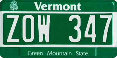 VT license plate ZOW347