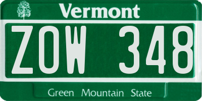 VT license plate ZOW348