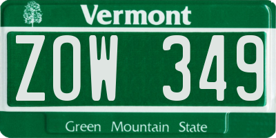 VT license plate ZOW349