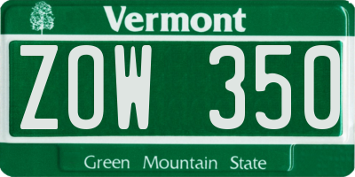 VT license plate ZOW350