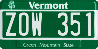 VT license plate ZOW351