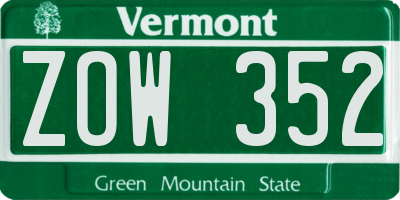 VT license plate ZOW352