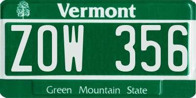 VT license plate ZOW356