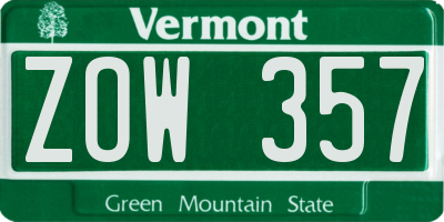 VT license plate ZOW357
