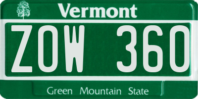 VT license plate ZOW360