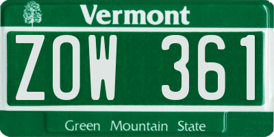 VT license plate ZOW361
