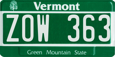 VT license plate ZOW363