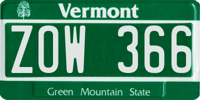 VT license plate ZOW366