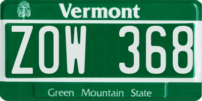 VT license plate ZOW368