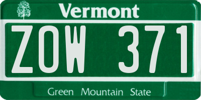 VT license plate ZOW371