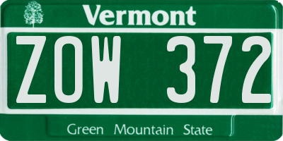 VT license plate ZOW372